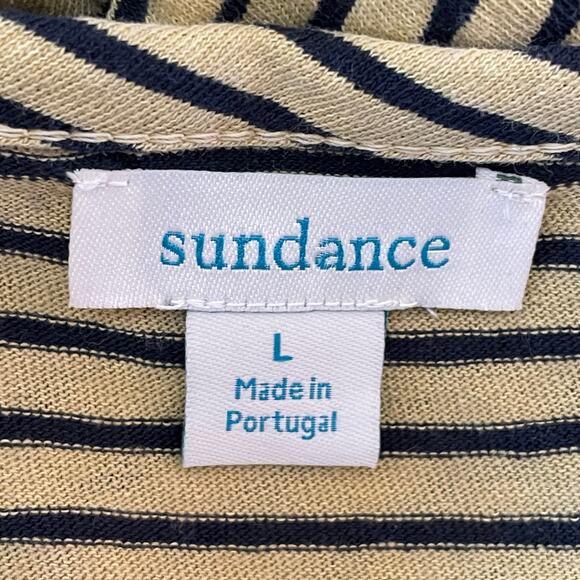 Sundance Cotton Stripe V-Neck Henley Tunic Top LARGE  Raw Edge Coastal Casual - Picture 6 of 8